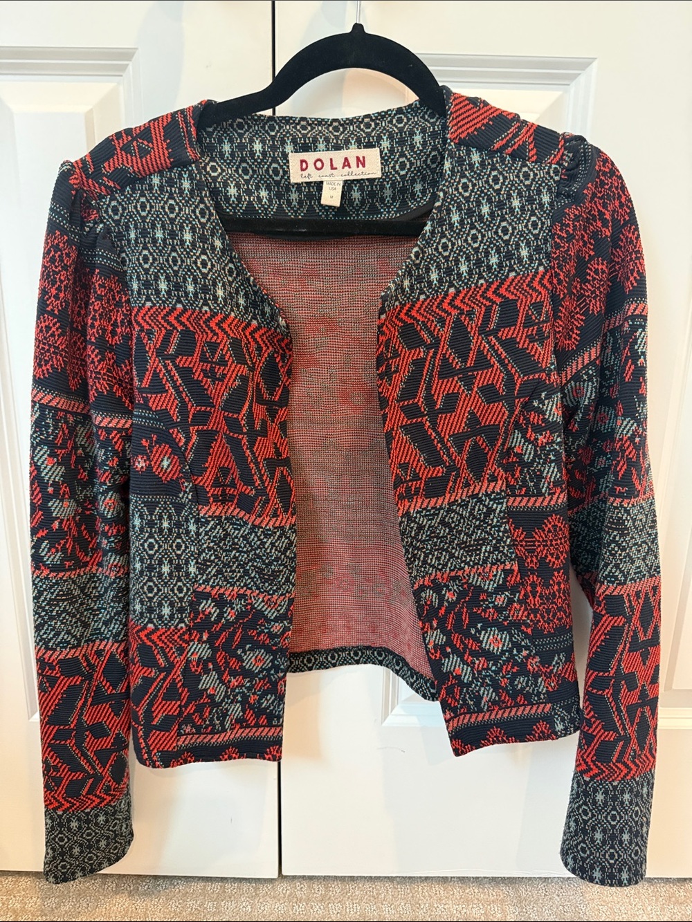 dolan Red and Blue Geometric Open Cardigan